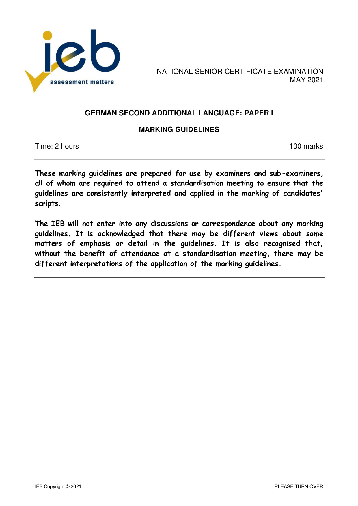 Preview of German SAL P1 Memo May 2021 Gr12