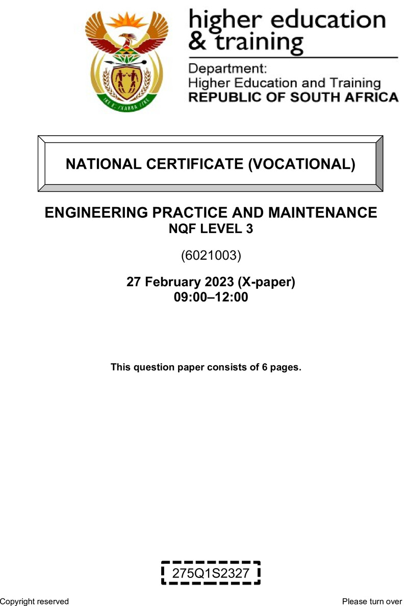 Nc1130 Engineering Practice And Maintenance L3 Supp QP Feb 2023 Signed Off