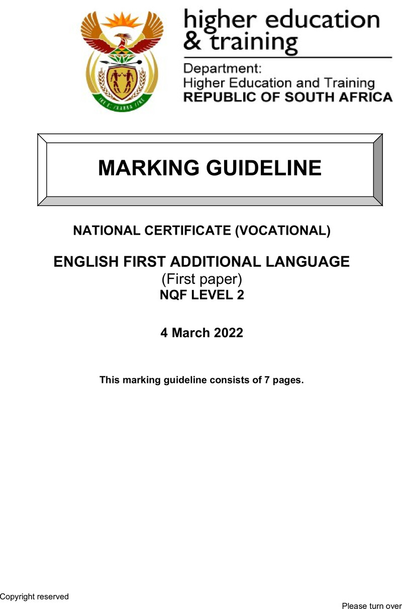 English First Additional Language L2 P1 Memo Supp Feb 2022 Signed Off