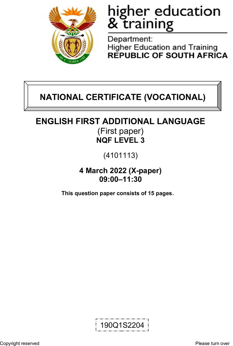 First Additional Language L3 P1 QP Feb 2022 preview