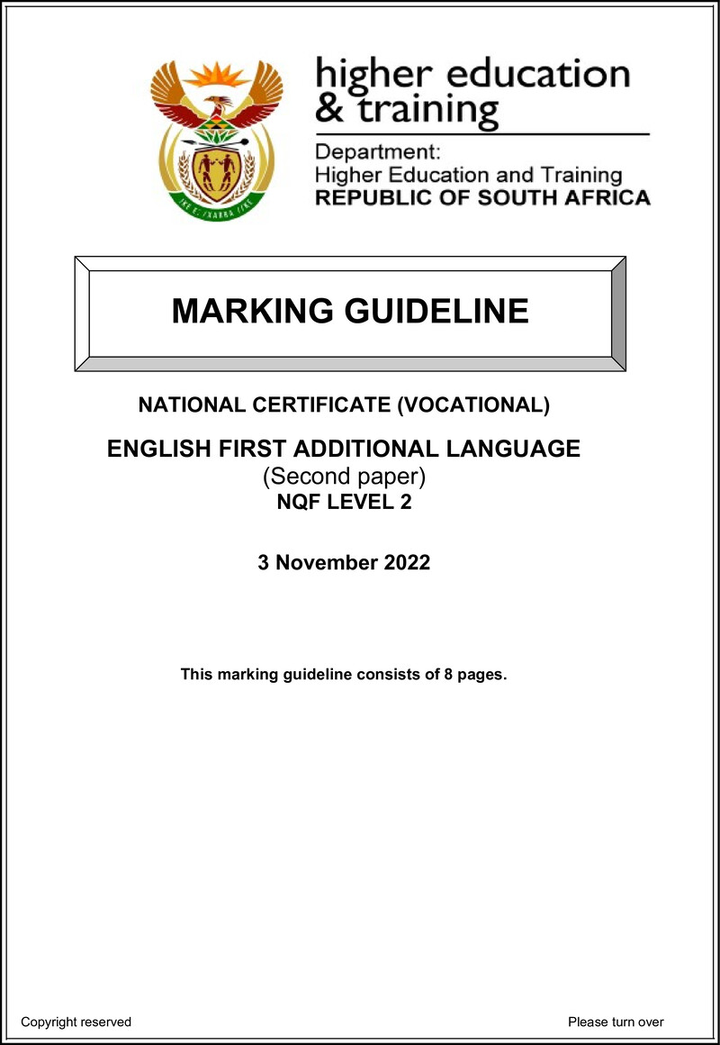 Nc1180 English First Additional Language L2 P2 Memo Nov 2022 Signed Off