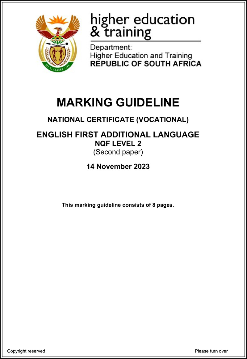 Nc1180 English First Additional Language L2 P2 Memo Nov 2023 Signed Off