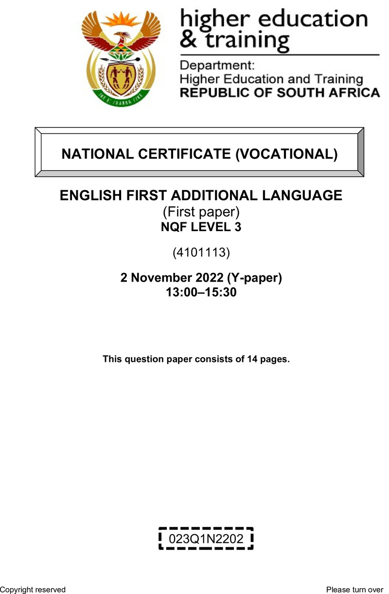 Nc1190 English First Additional Language L3 P1 Nov QP 2022 Signed Off