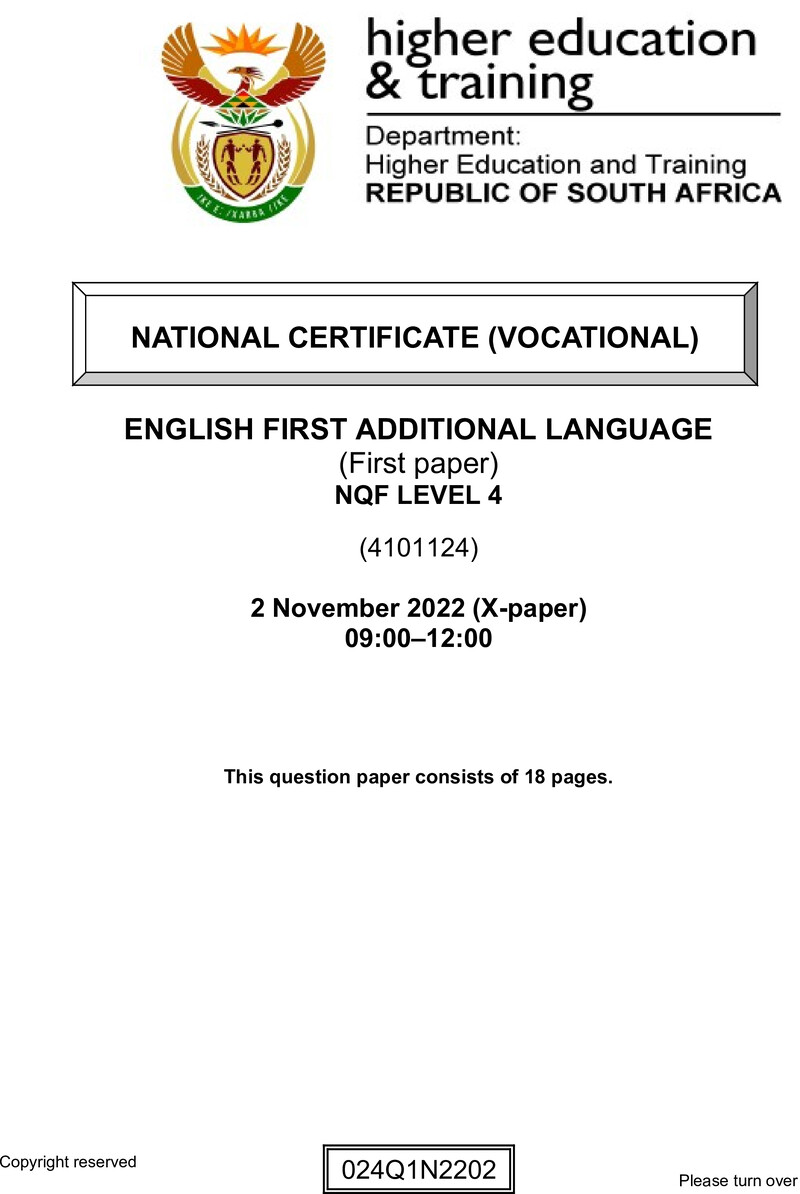 Nc1210 English First Additional Language L4 P1 QP Nov 2022 Signed Off