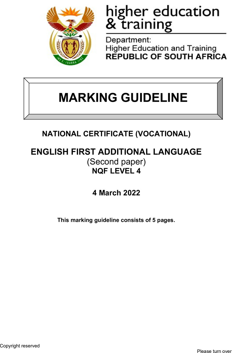 Nc1220 English First Additional Language L4 P2 Memo Supp Feb 2022 Signed Off