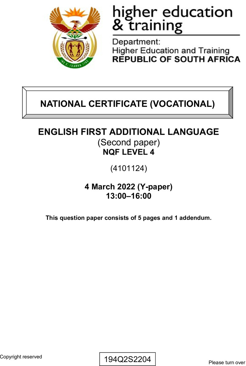 Nc1220 English First Additional Language L4 P2 QP Supp Feb 2022 Signed Off
