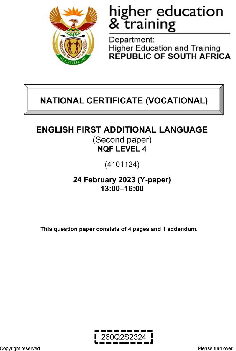Nc1220 English First Additional Language L4 P2 Supp QP Feb 2023 Signed Off