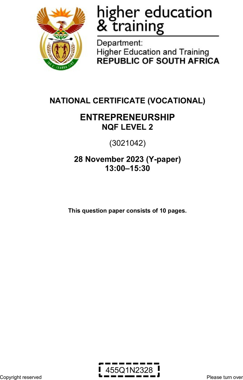 Nc1230 Entrepreneurship L2 QP Nov 2023