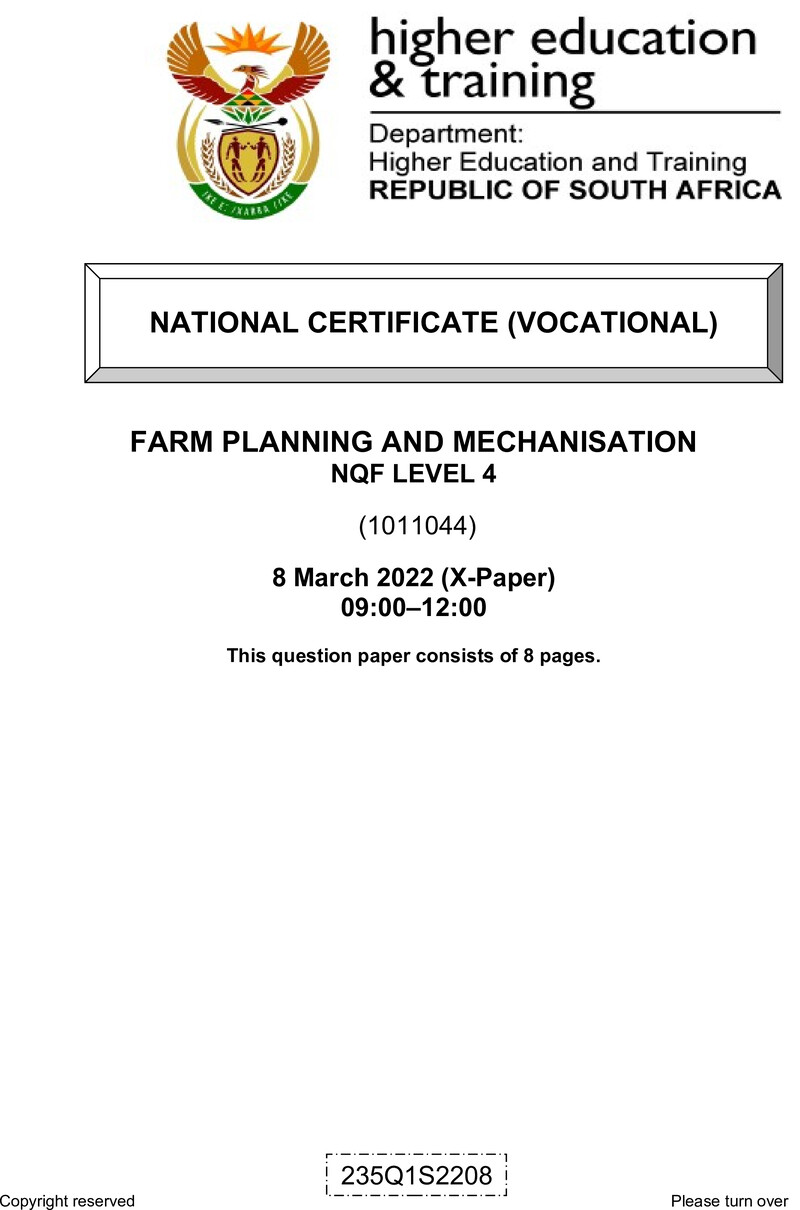 Farm Planning And Mechanisation L4 QP Supp March 2022 preview