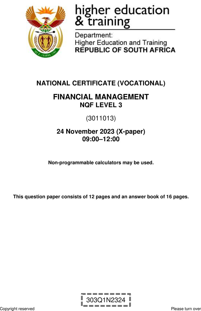 Nc1260 Financial Management L3 QP Nov 2023