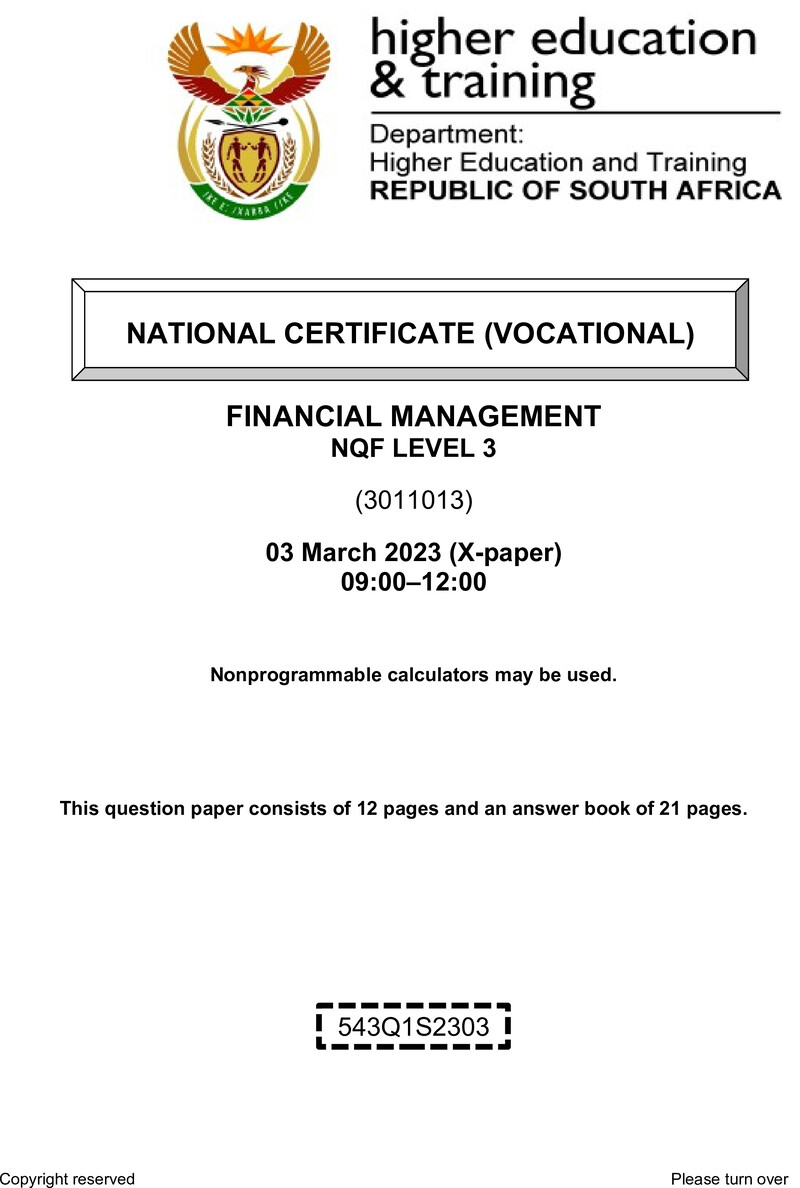 Nc1260 Financial Management L3 QP Feb 2023 Signed Off