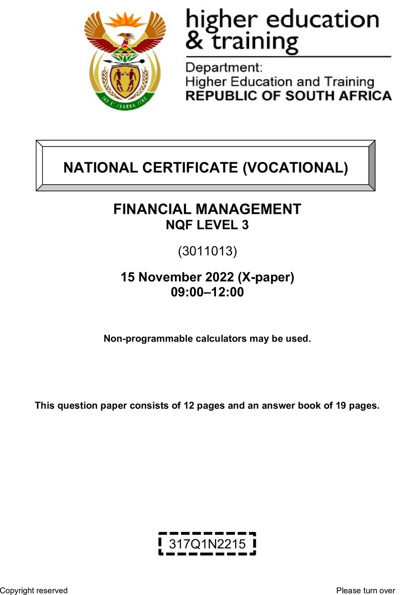 Nc1260 Financial Management L3 QP Nov 2022 Signed Off