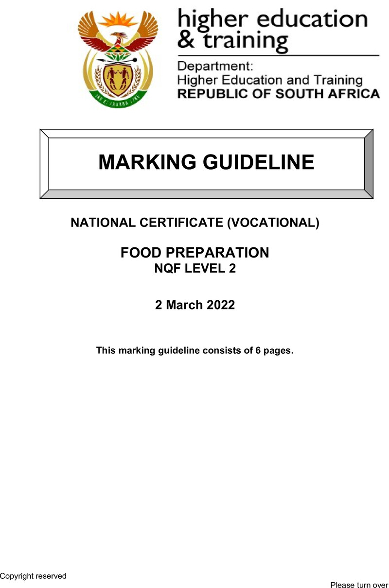 Food Preparation L2 Memo Supp Feb 2022