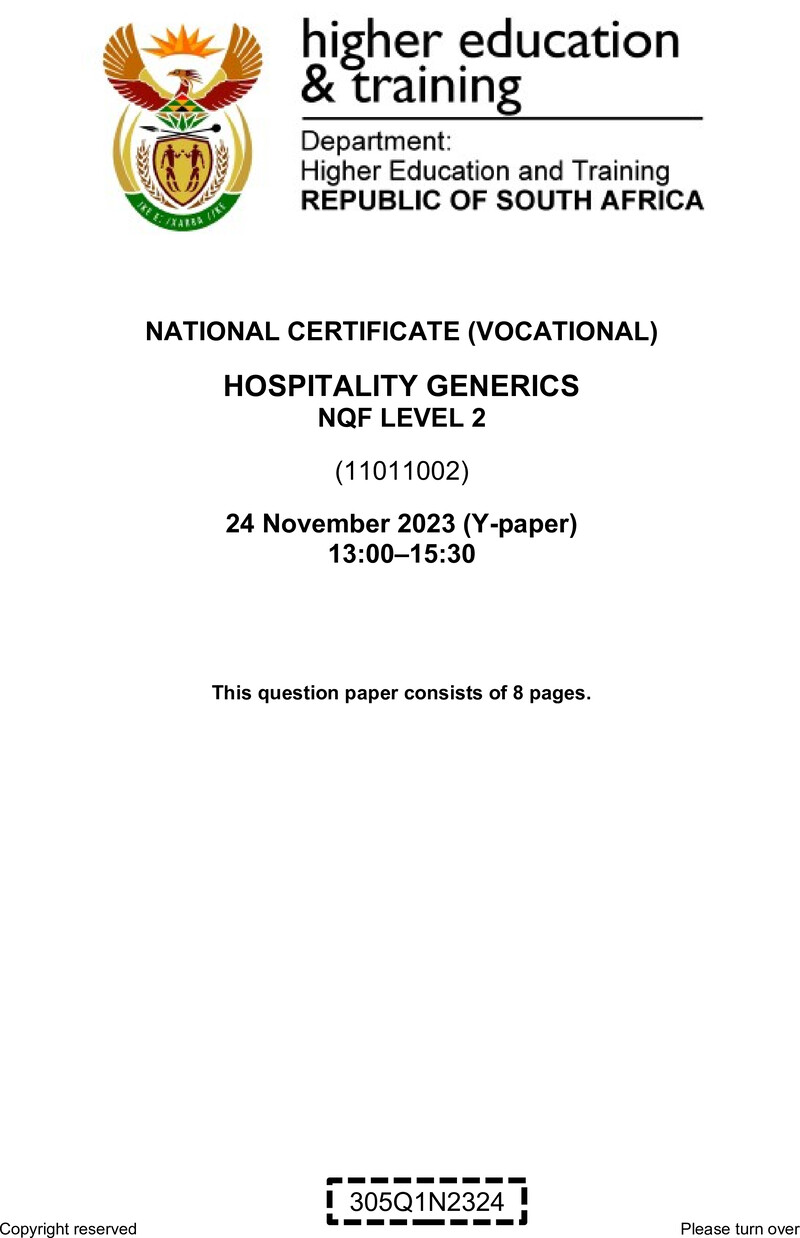 Hospitality Generics L2 QP Nov 2023 Kapp preview