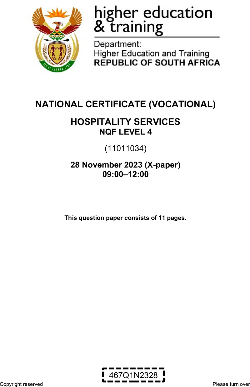 Hospitality Services L4 QP Nov 2023 preview