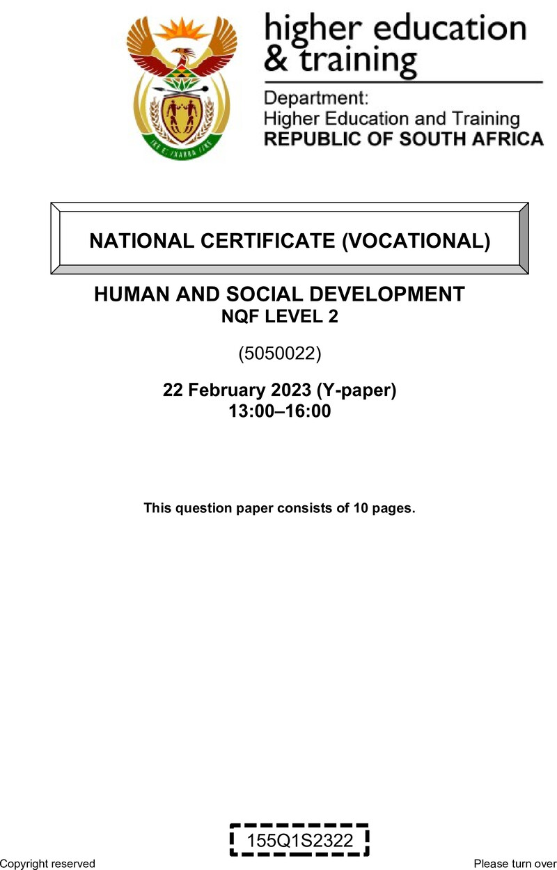 Human And Social Development L2 QP Feb 2023 Van Zyl S