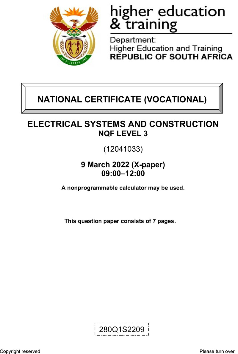 Electrical Systems And Construction L3 QP Feb 2022 Watson