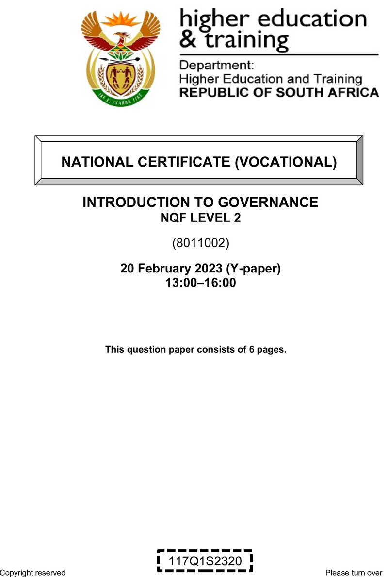 Introduction To Governance L2 QP Feb 2023 De Jager
