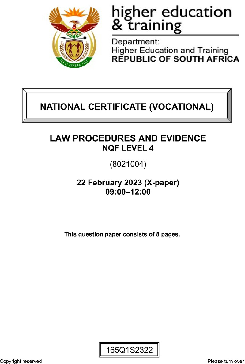 Nc1670 Law Procedures And Evidence L4 Supp QP Feb 2023 Signed Off 1