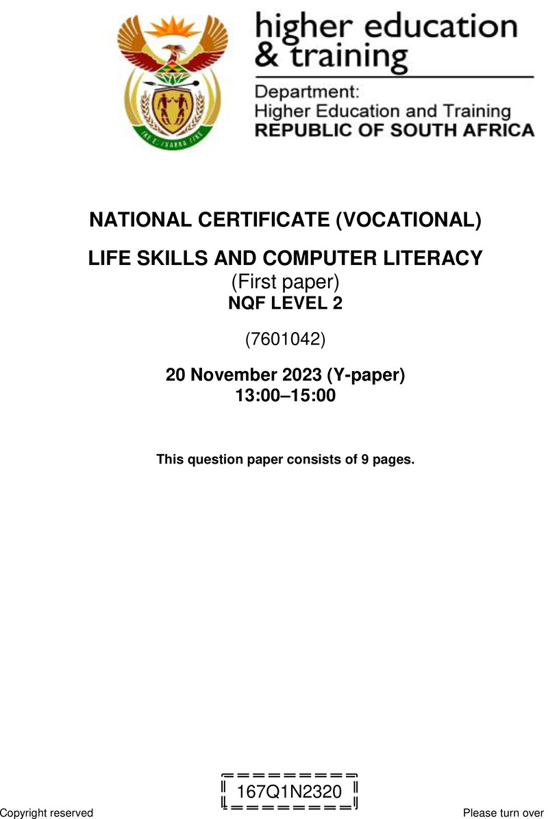 Nc1710 Life Skills And Computer Literacy L2 P1 QP Nov 2023 Signed Off