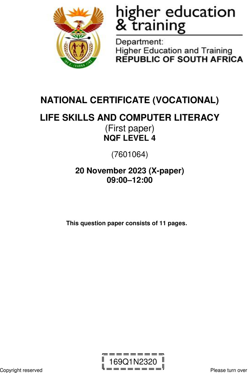 Life Skills And Computer Literacy L4 P1 QP Nov 2023 preview