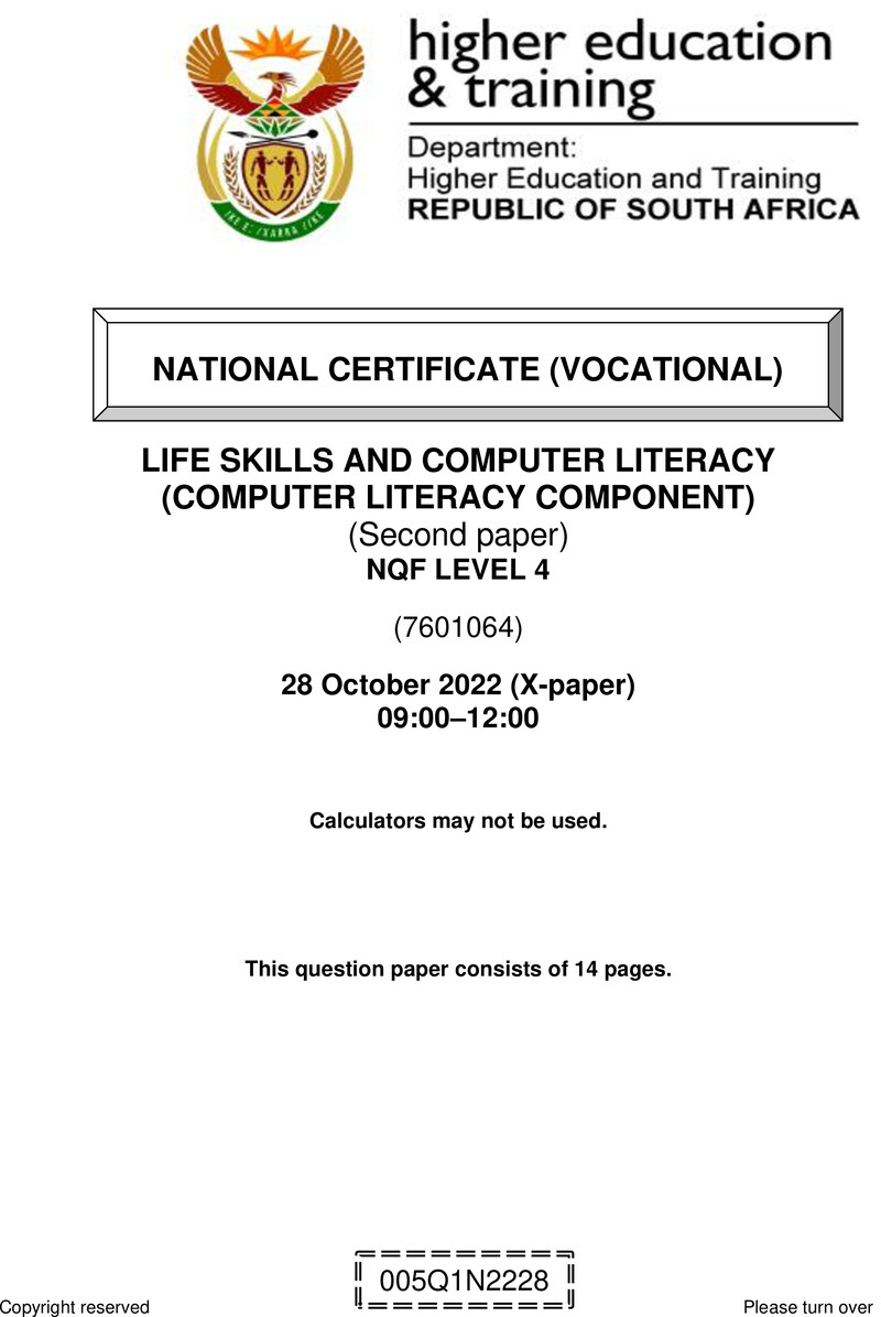 Nc1760 Life Skills And Computer Literacy L4 P2 QP Nov 2022 Signed Off