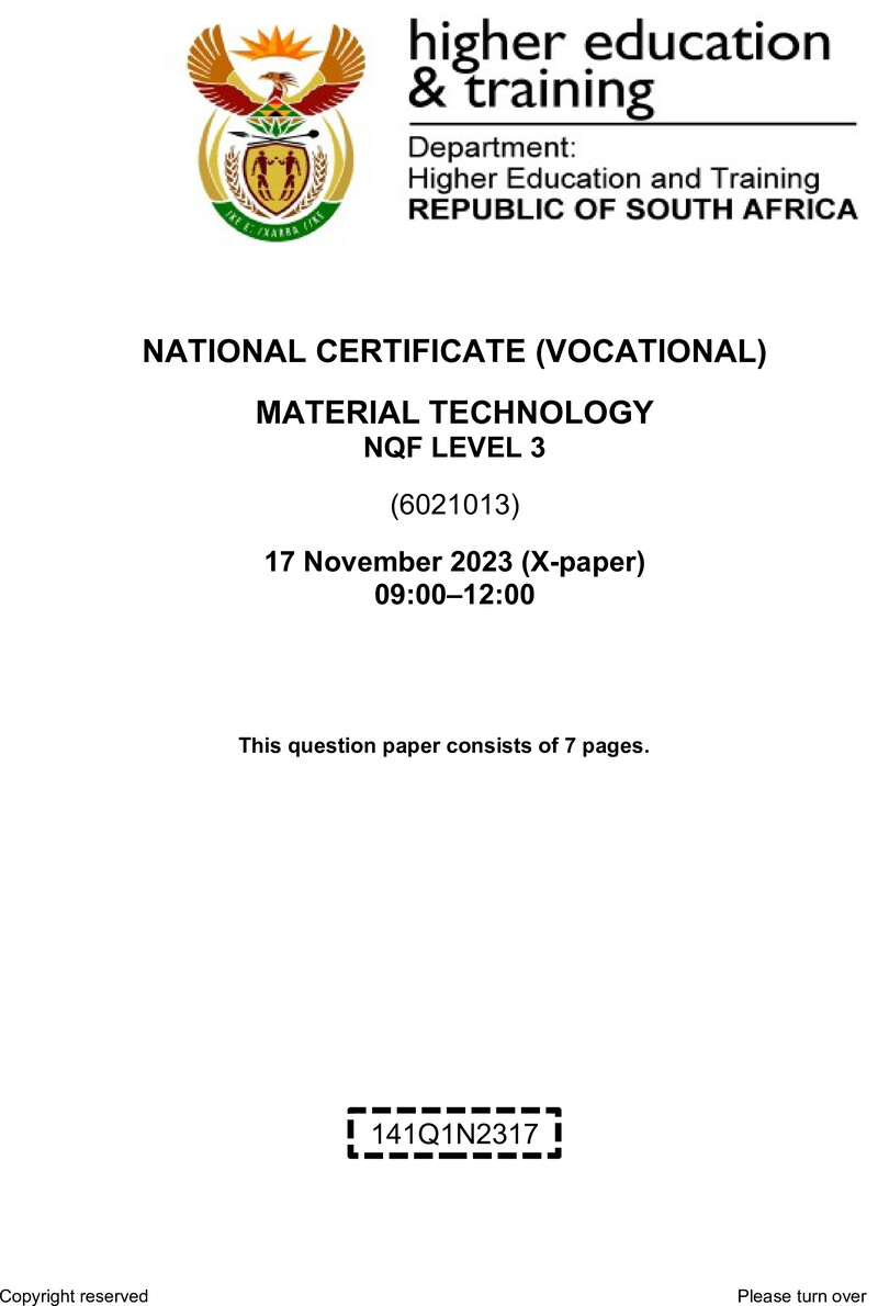 Nc1910 Material Technology L3 Nov QP 2023 Ed
