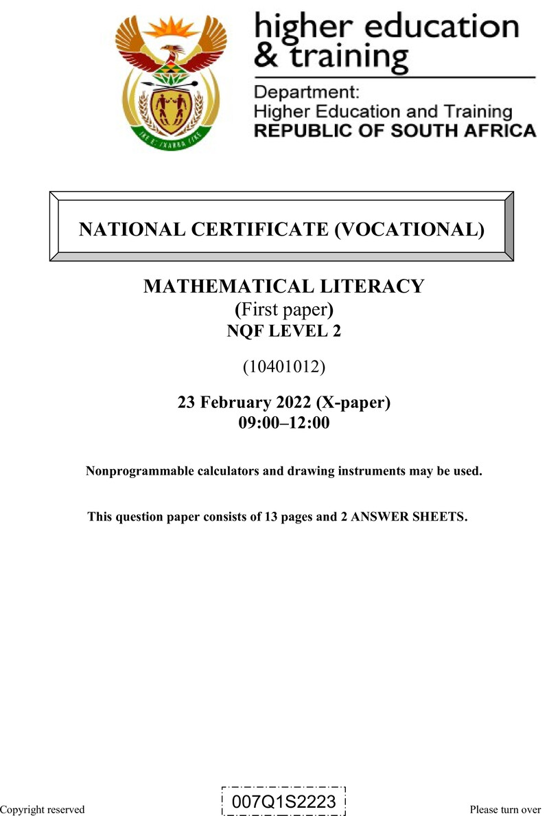 Mathematical Literacy L2 P1 QP Feb 2022 Signed Off