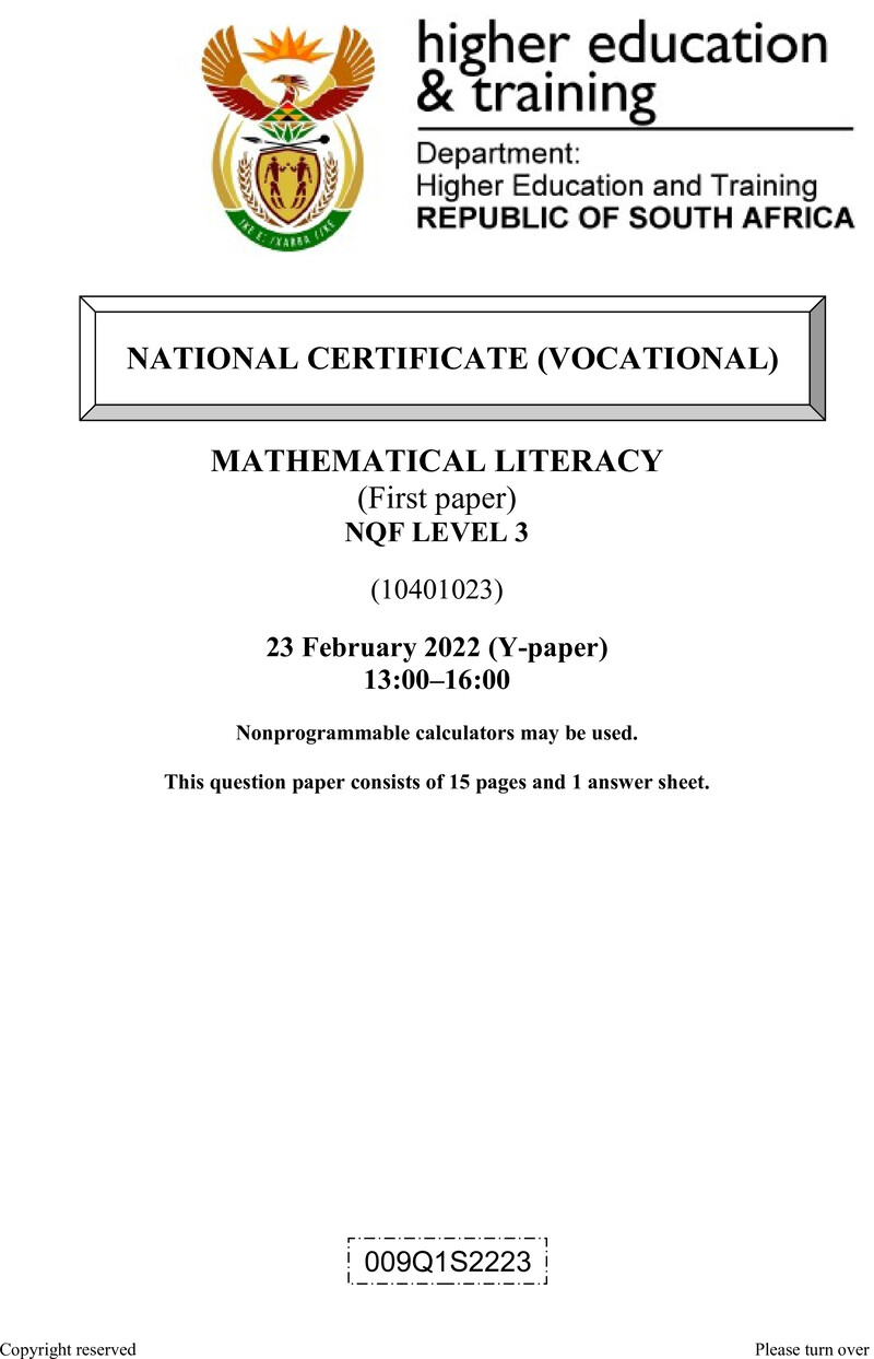 Mathematical Literacy L3 P1 QP Feb 2022 Signed Off