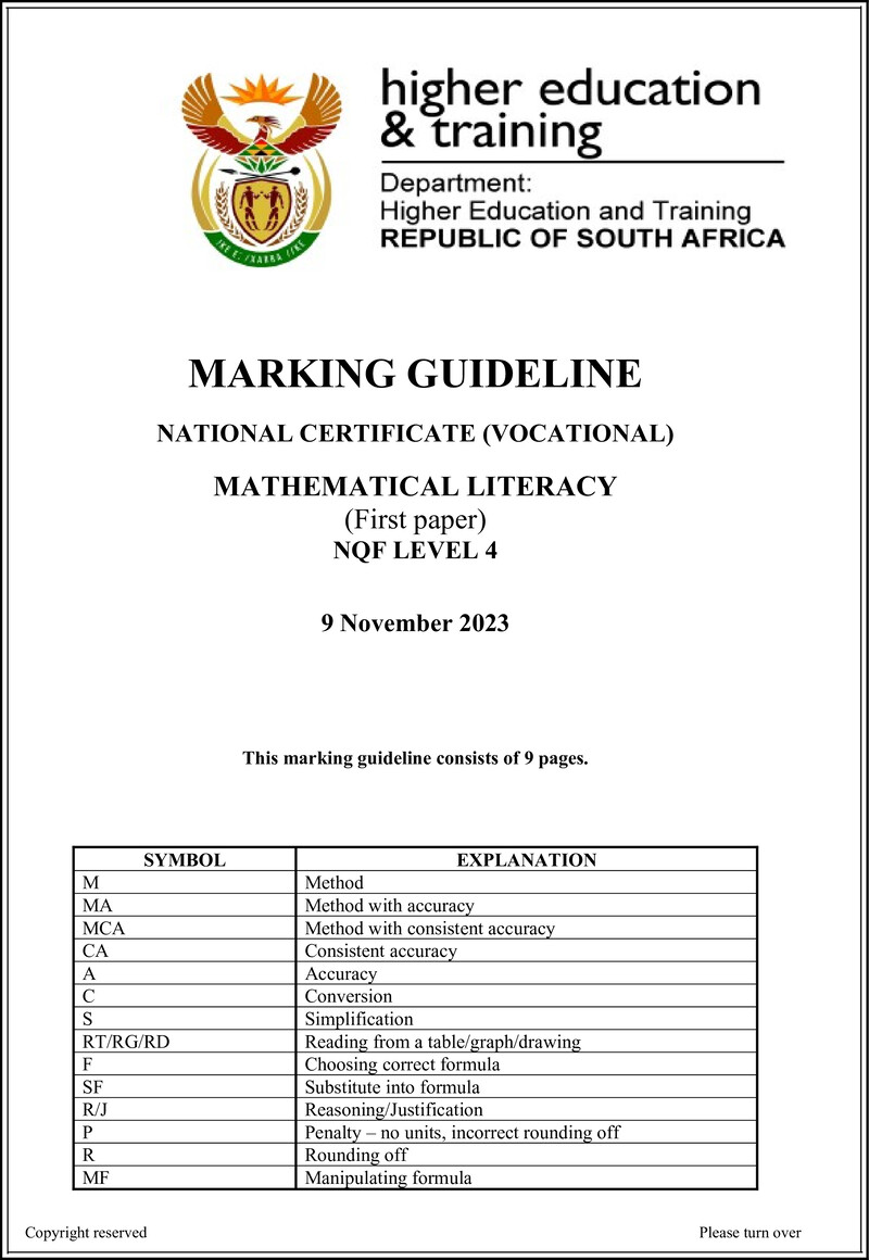 Mathematical Literacy L4 P1 MEMO Nov 2023 preview