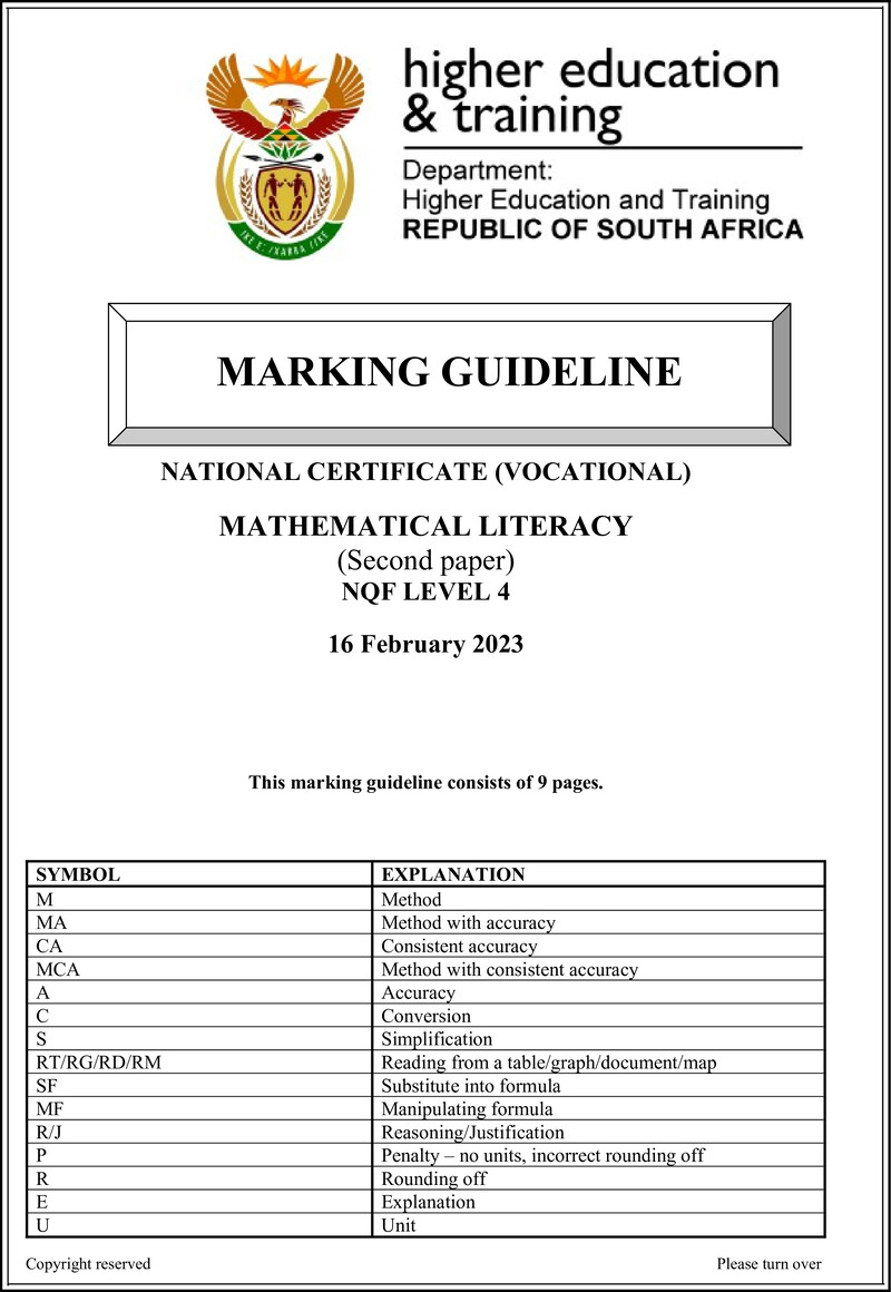 Nc2000 Mathematical Literacy L4 P2 Memo Feb 2023 Signed Off