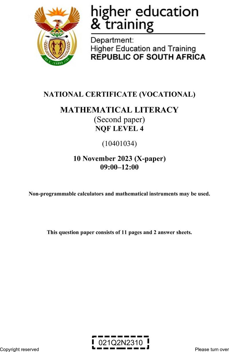 Nc2000 Mathematical Literacy L4 P2 QP Nov 2023 Signed Off