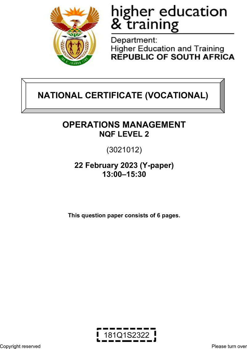 Operations Management L2 QP Supp Feb 2023 Signed Off