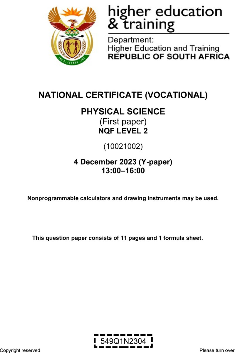 Nc2290 Physical Science L2 P1 QP Nov 2023 Signed Off