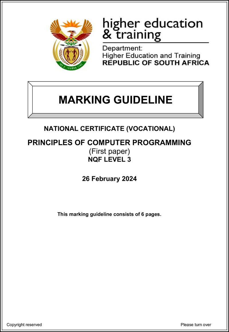 Nc2410 Principles Of Computer Programming L3 P1 Memo Supp Feb 2022 Not 2024 Signed Off