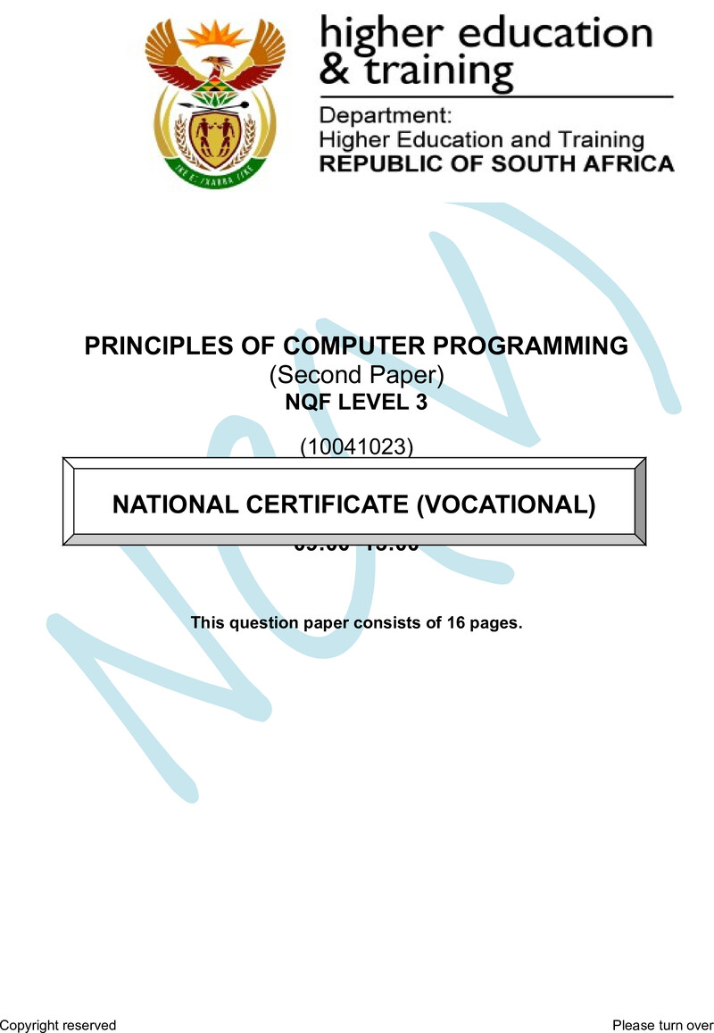 Principles Of Computer Programming L3 P2 QP Nov 2017 preview