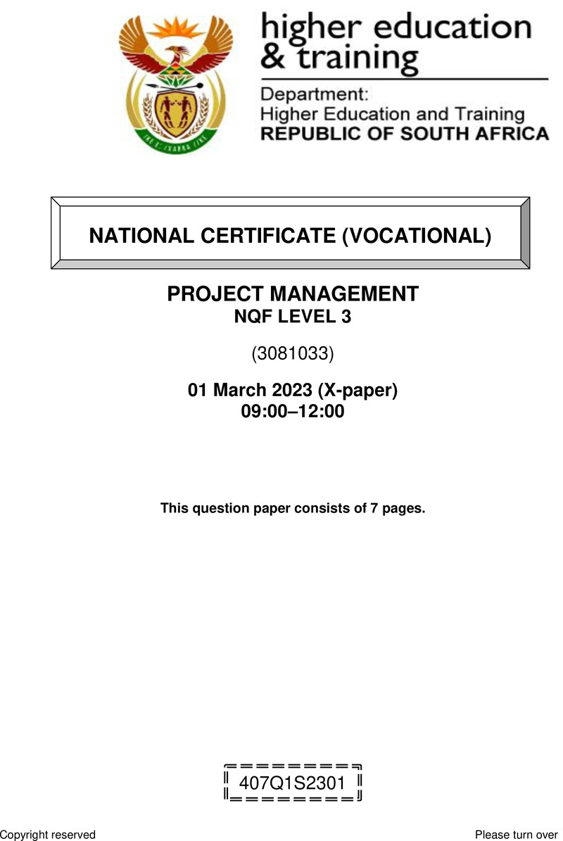 Project Management L3 QP Supp Feb 2023 Edited preview