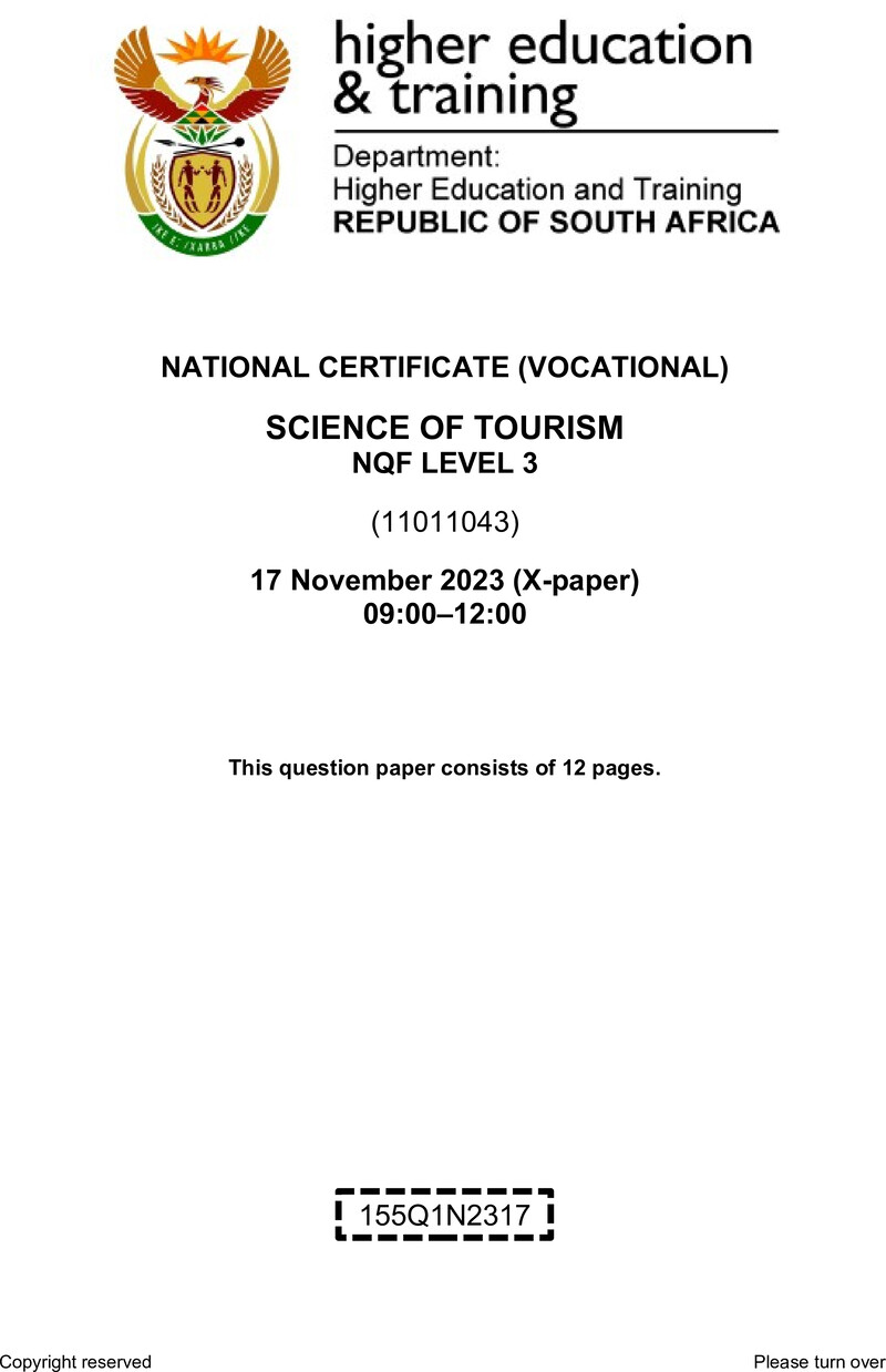 Nc2710 Science Of Tourism L3 QP Nov 2023