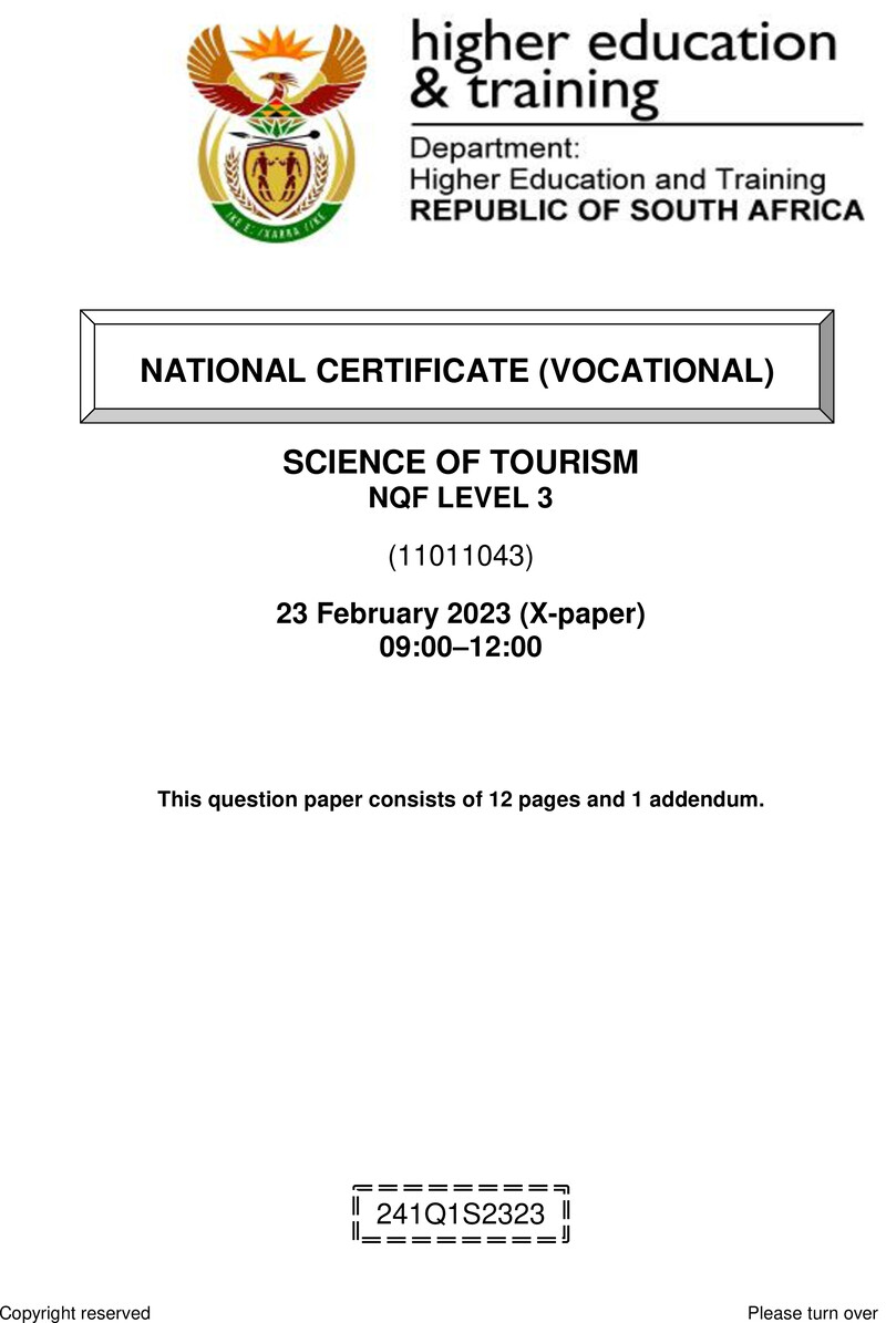 Nc2710 Science Of Tourism L3 QP Supp Feb 2023 Edited