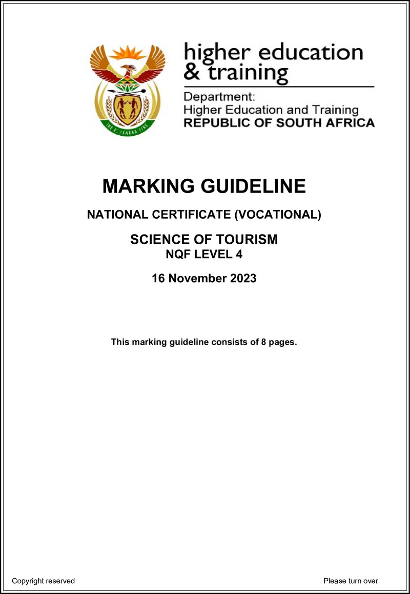 Nc2720 Science Of Tourism L4 Nov Memo 2023 Signed Off