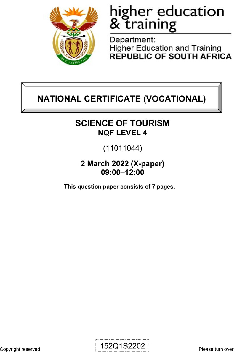 Nc2720 Science Of Tourism L4 QP Supp Feb 2022 Signed Off