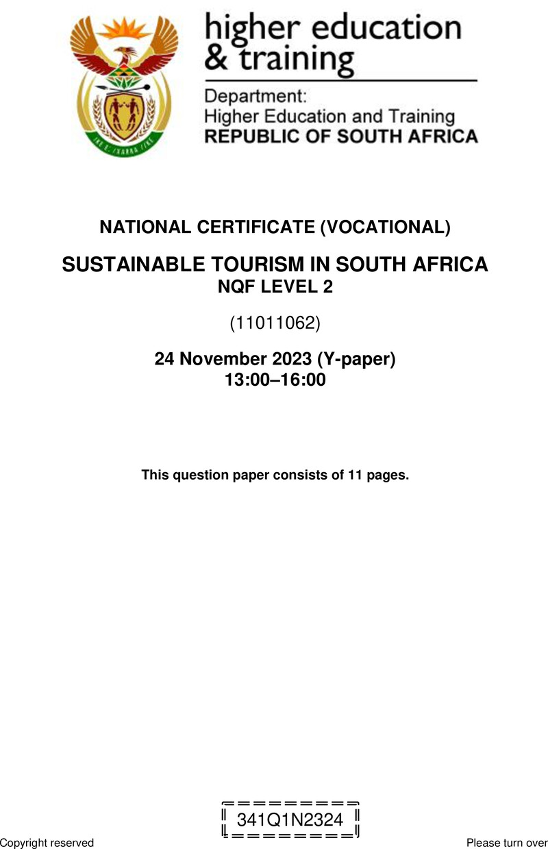 Nc2770 Sustainable Tourism In South Africa L2 QP Nov 2023