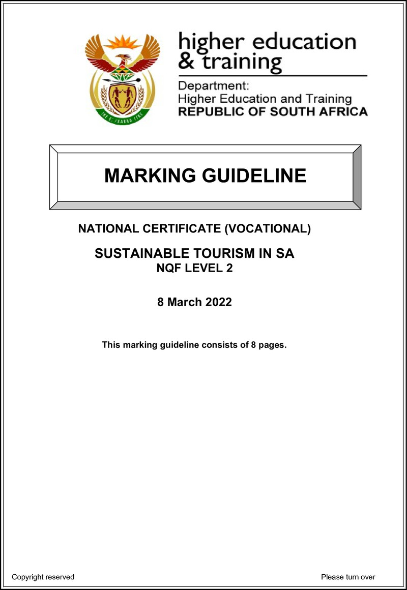 Sustainable Tourism In Sa L2 Memo Feb 2022 Edited