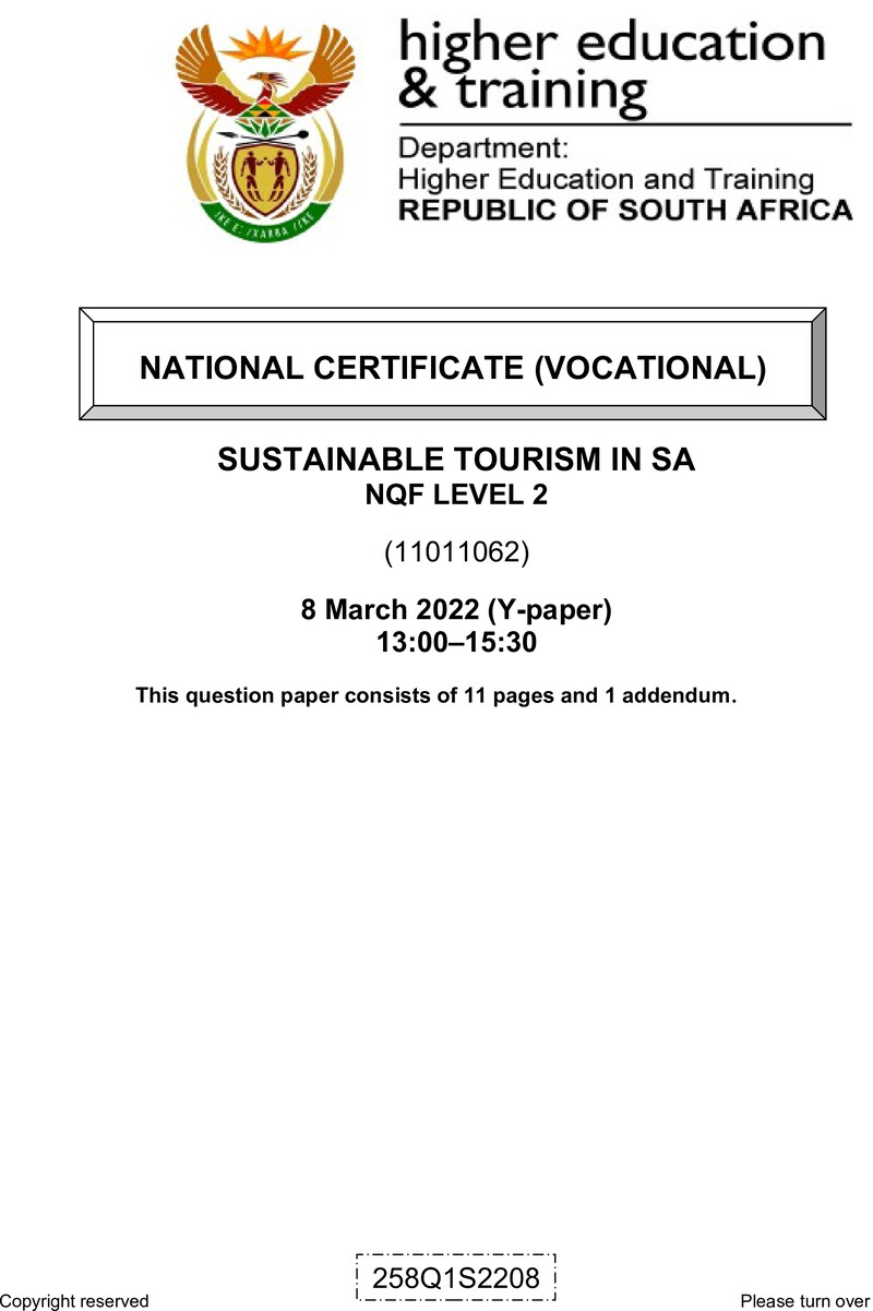 Sustainable Tourism In Sa L2 QP Feb 2022 Edited
