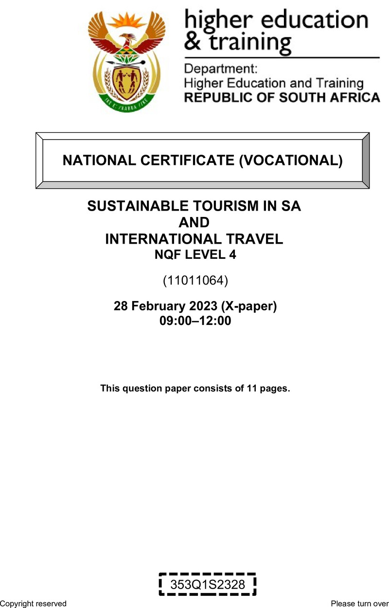 Nc2780 Sustainable Tourism In Sa And International Travel L4 QP Supp Feb 2023 Signed Off
