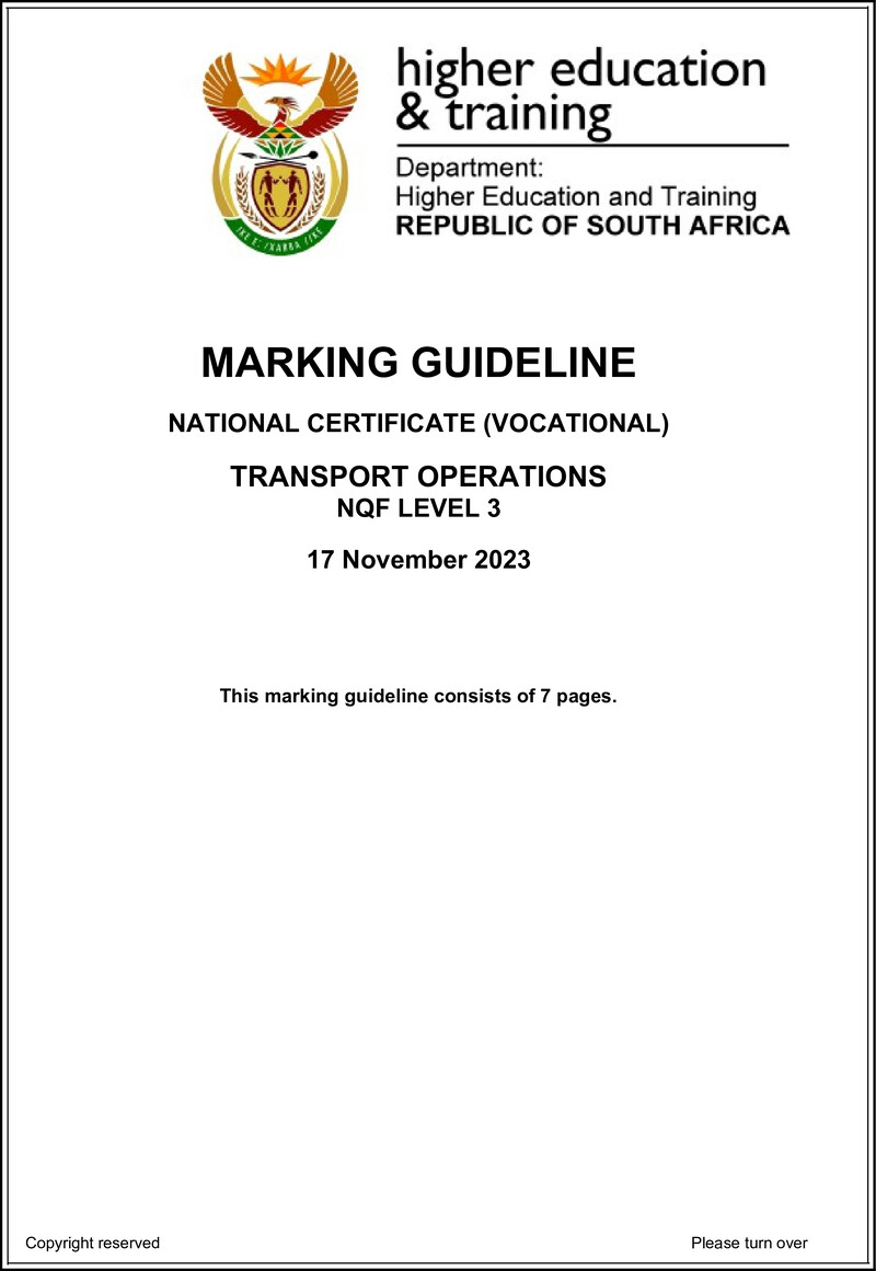 Nc2960 Transport Operations L3 Memo Nov 2023 Van Zyl S