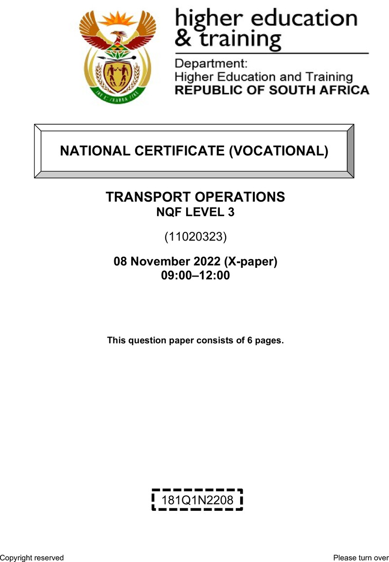 Nc2960 Transport Operations L3 QP Nov 2022