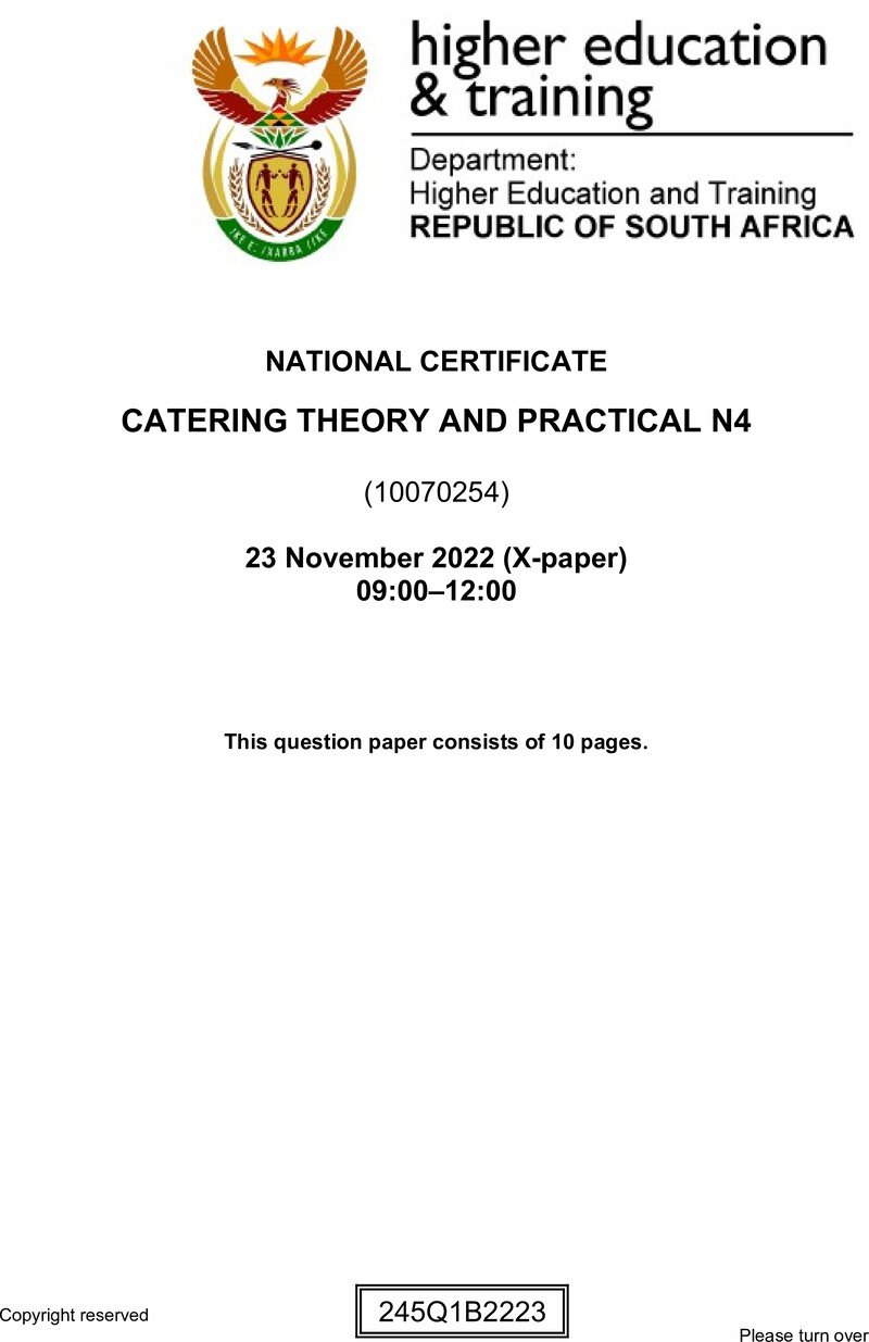 N80 Catering Theory And Practical N4 Nov 2022
