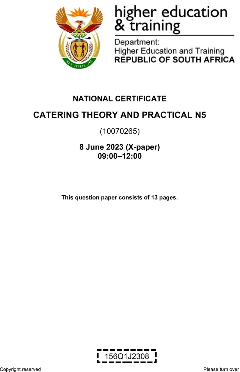 N90 Catering Theory And Practical N5 QP June 2023