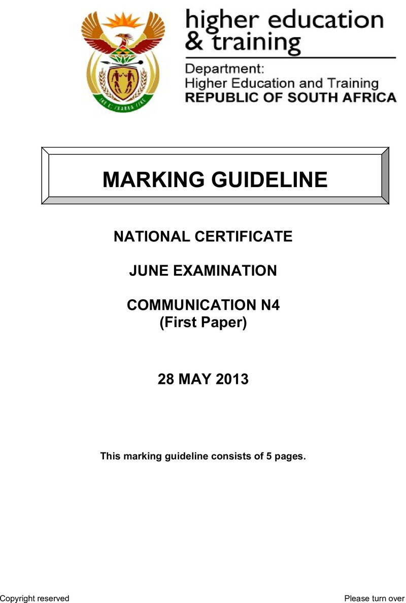 Communication N4 Paper 1 Memo June 2014